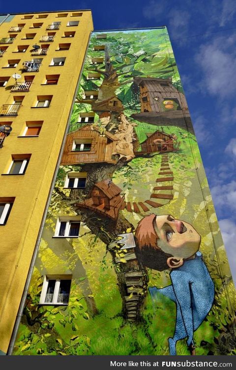 Mural peter pan, bydgoszcz, poland