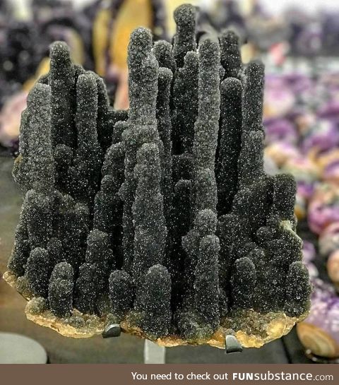 A cluster of black amethyst stalactites circa Argentina