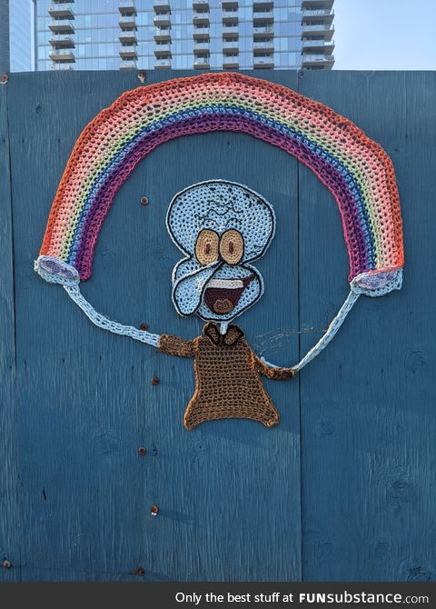 It’s crocheted Squidward graffiti in Atlanta, for some reason