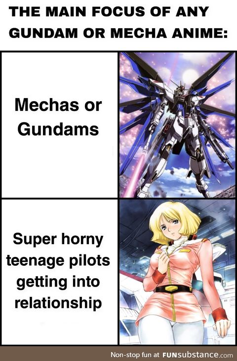 Basically DiTF, Evangelion and Gundam Seed