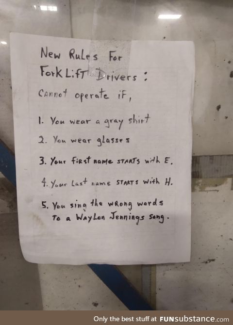 Very specific forklift rules at work