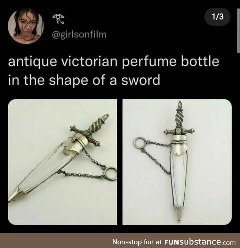 Antique Victorian perfume bottle shaped like a sword