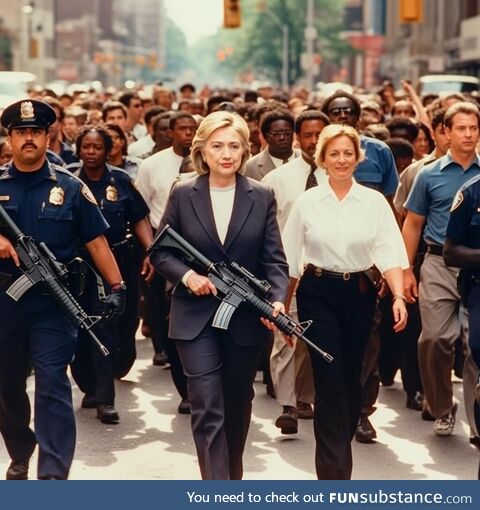 Hilary Clinton leading a pro 2nd Amendment march, in NYC, after her loss to Donald Trump