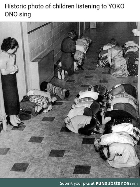 1971 -- Historic photo of children listening Yoko Ono songs