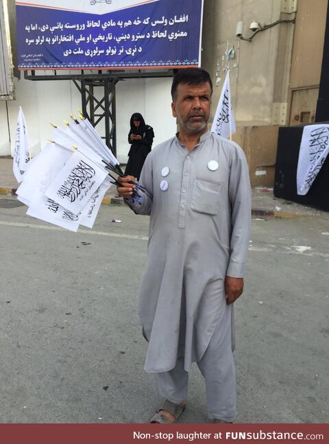 Former Policeman, now selling Taliban Flags on Street