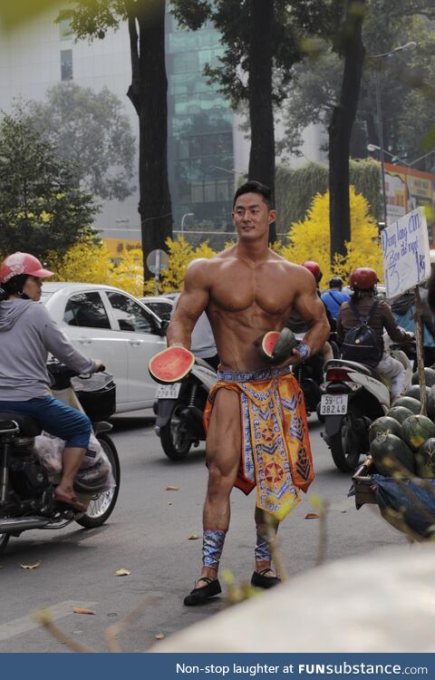 Absolute unit of a watermelon seller in Saigon