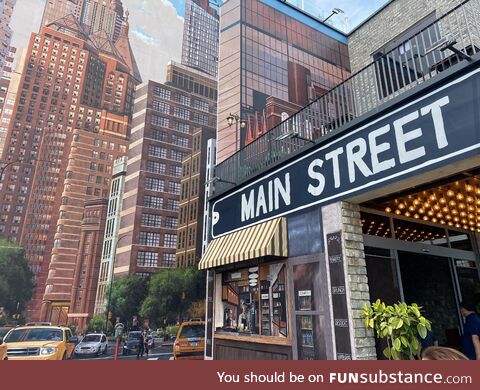 Main Street cafe. An American themed cafe in South Korea. The tall buildings are a