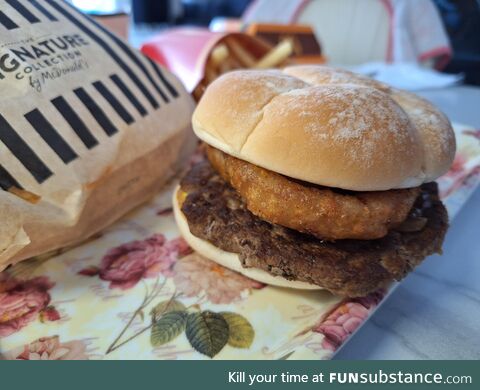 An Angus beef burger from a McDonalds in Hong Kong