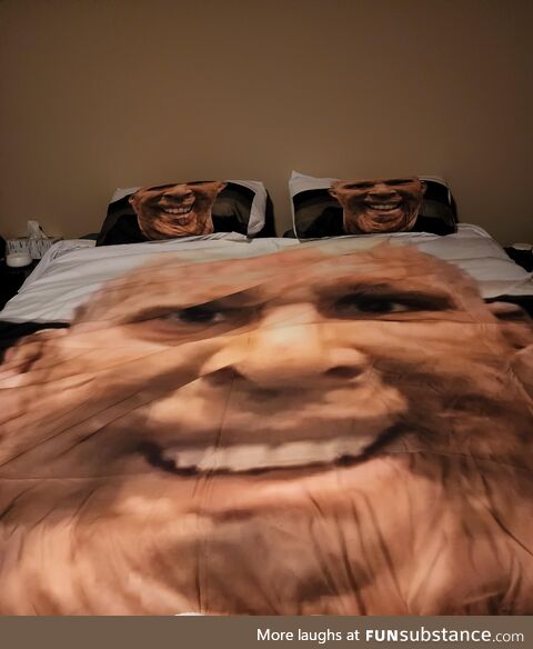 Daughter's got us these for Christmas. Decided to put them on the bed for us since we