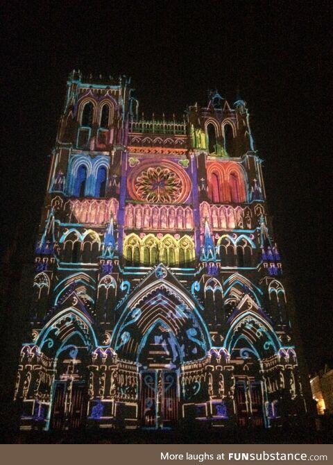 Light show on the facade of the Cathedral of Notre Dame, Amiens, France