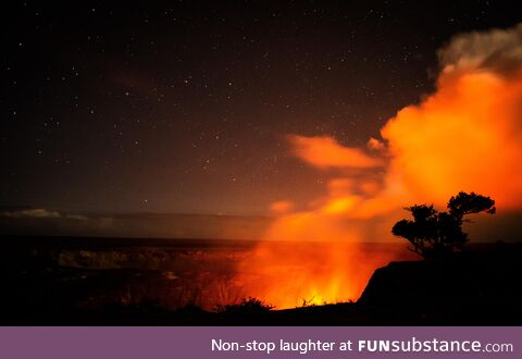 Lava glow from the Halema‘uma‘u crater, Kīlauea volcano. Hawaii