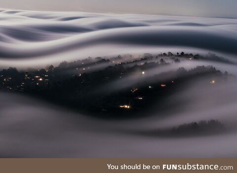 Long exposure of moonlight fog