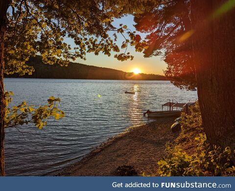 A sunset over a Maine lake