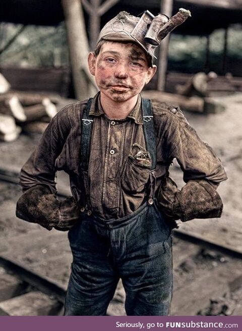 1908 colorized picture of an 11yo miner named Otha Porter Martin