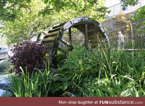 Waterwheel installed as a feature at Beacon Hill, Exmoth, Devon. Photo: 31 May 2021