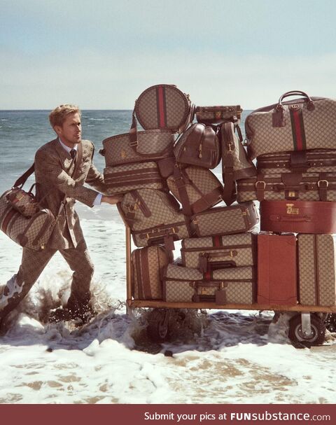 Ryan Gosling pushing a bunch of Gucci bags in the ocean. Should be a meme somehow