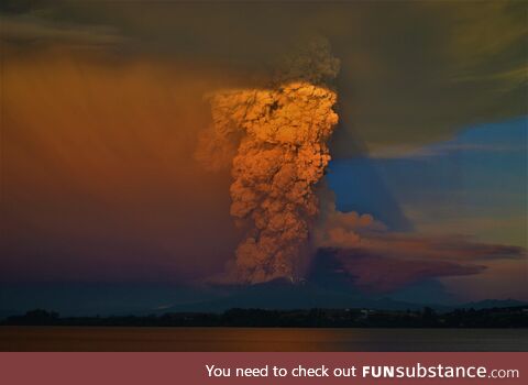 [OC] Volcan Calbuco waking up at sunset, it was magical!