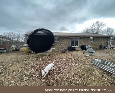 We had heavy winds last night. We don’t own a trampoline