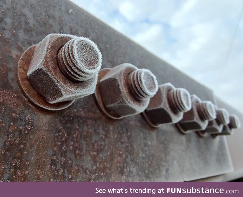 Frost on bridge bolts [oc]