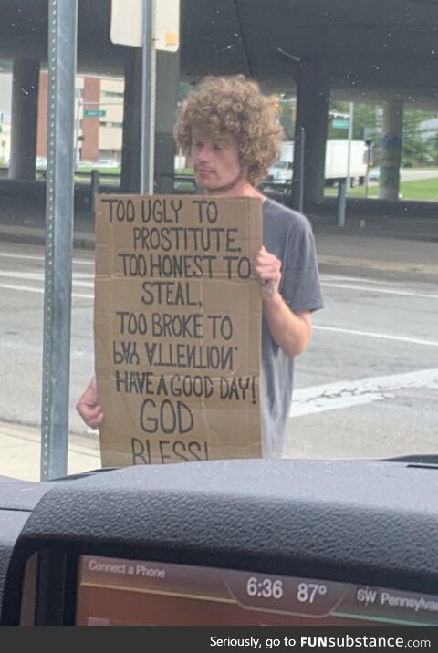 Beggars sign in Charleston, West Virginia