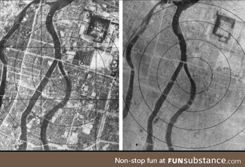 Hiroshima before and after the A-bomb. 78 years ago today on August 6, 1945