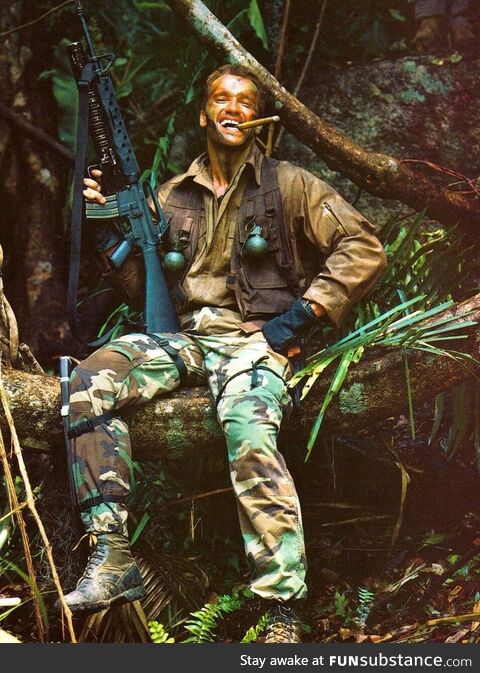 On the set of the film "Predator", 1987