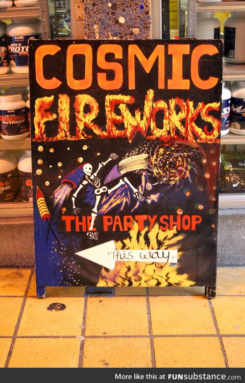 Cosmic Fireworks sign, Taunton, Somerset. Photo: 07 Mar 2009