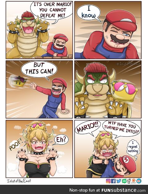 Mario defeating Bowser with a simple trick