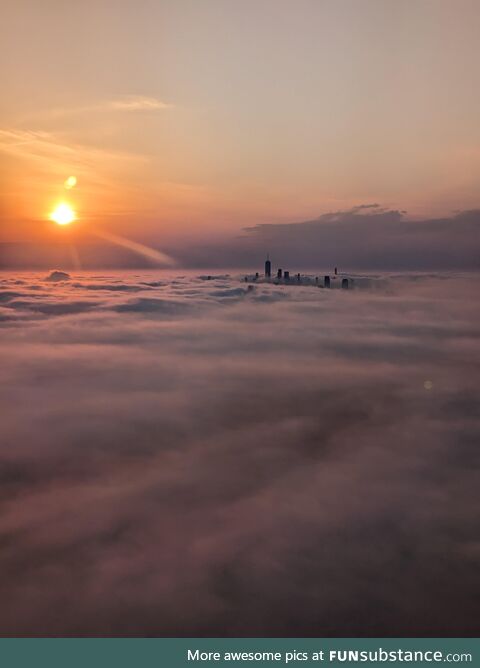 Lower Manhattan swimming in fog this morning