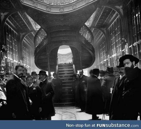 The same bookshop staircase in 1906