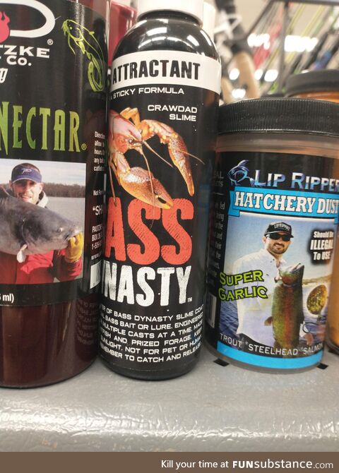 Had to double take at this Bass Dynasty fish attractant