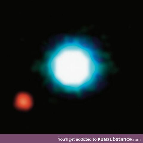 The first picture of a non-solar planet, 2M1207 b around its star almost 1600 trillion km