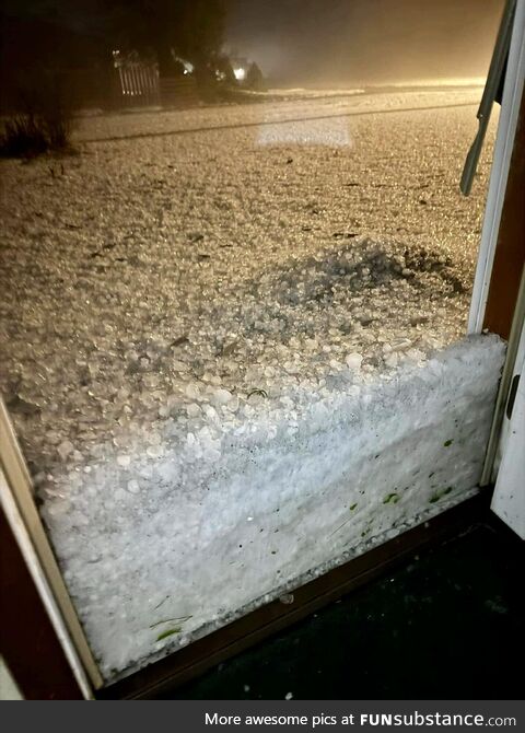 This is not snow. It's a hail build up near a door in Eastern Colorado from storms last