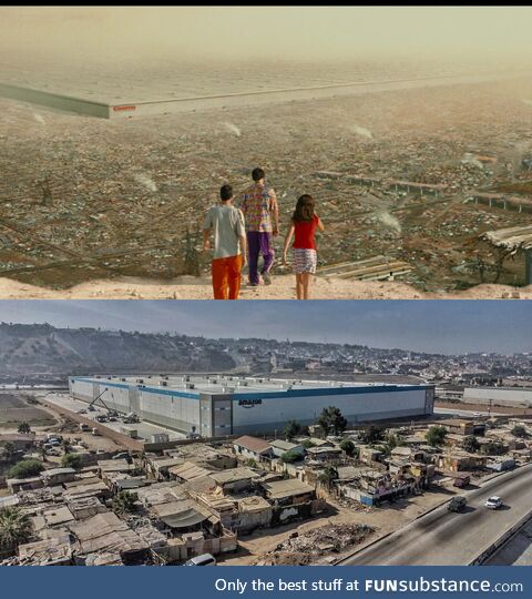 Costco warehouse in the movie Idiocracy (2006) vs Amazon warehouse in slums of Tijuana