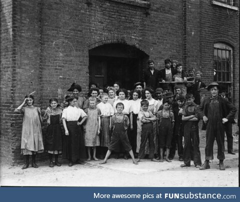 Every one of these were working in the cotton mill at North Pownal, VT, 1900. Photo by