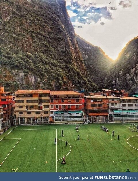 Football field in Aguas Calientes, Cuzco, Peru