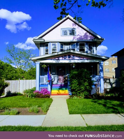 Rainbow stairs seen in Oak Park, IL yesterday. [OC]