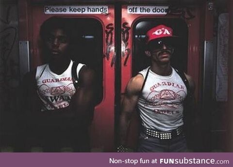 Guardian Angels riding the subway in the 80s. NYC