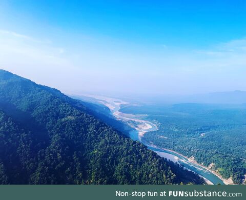 A beautiful view of Sharda River from the hills of Uttarakhand State, India