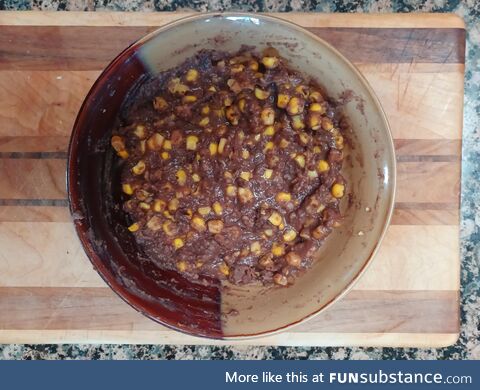 Refried beans and corn.... The only food that looks the same going in as it does coming