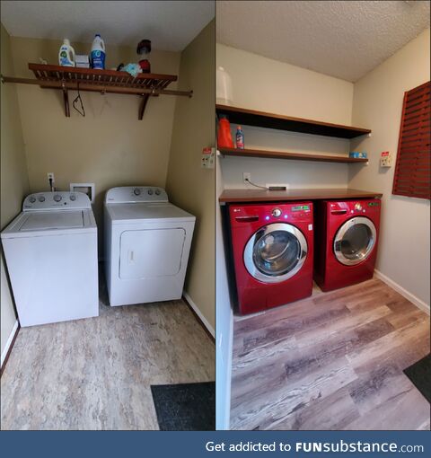 Budget laundry room makeover featuring some dumpster dived office table countertops. [OC]