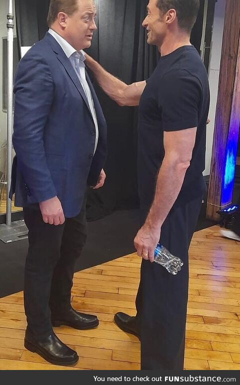 Brendan Fraser meeting Hugh Jackman