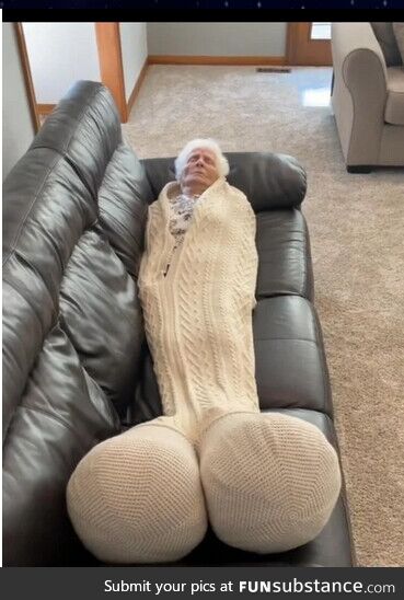 Grandma knitted herself a new blanket