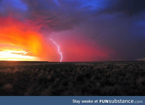 Lightning at sunset, Wyoming