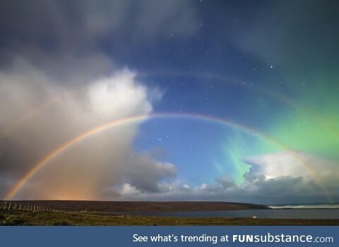 A double moonbow meets the northern lights, Scotland