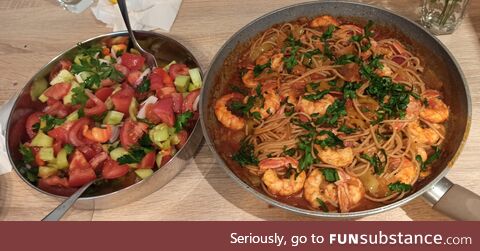 Greek Salad and Shrimp Pasta for Sunday Family Lunch!