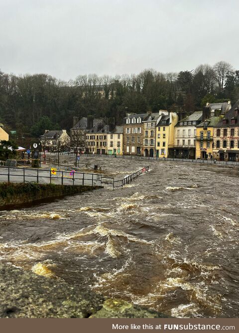 River in our city overflowed on NYE, shows on the buildings in the back how high the