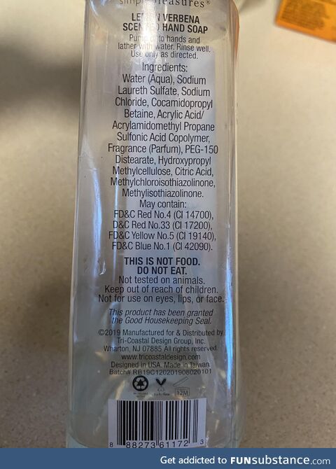 The back of our soap. How many people mistook it for food?!?!