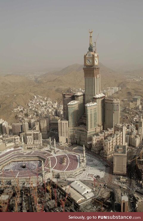 At over 600mts, this is the 3rd largest building in the world situated in Mecca