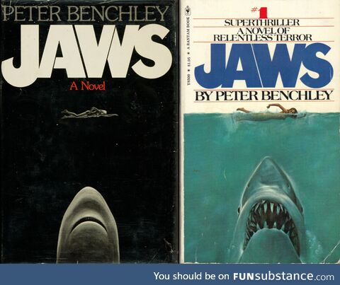 The original hardcover of "Jaws" vs. The paperback cover (that was used for the movie